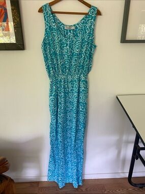 Tybee Island Sleeveless Turquoise & White Floral Maxi Dress